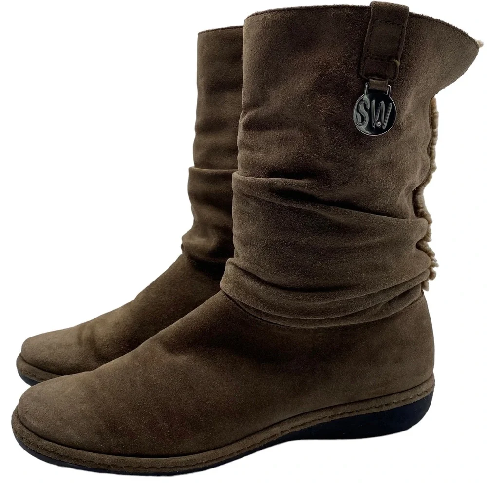 Stuart Weitzman Winter Boot Brown Suede Leather Mid-Calf Lined Size 8.5